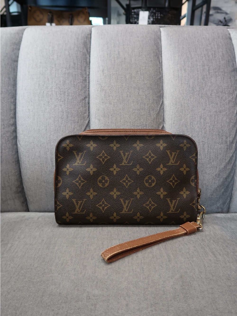 Louis Vuitton Monogram Brown & Tan Wristlet Clutch